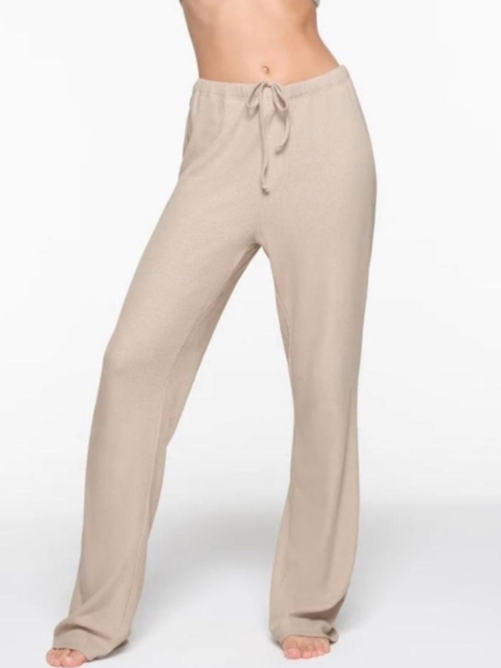 🩳SKIMS Soft Lounge Ribbed Sleep Pants-Loose Drawstring Waist Oatmeal/Tan XL EUC!